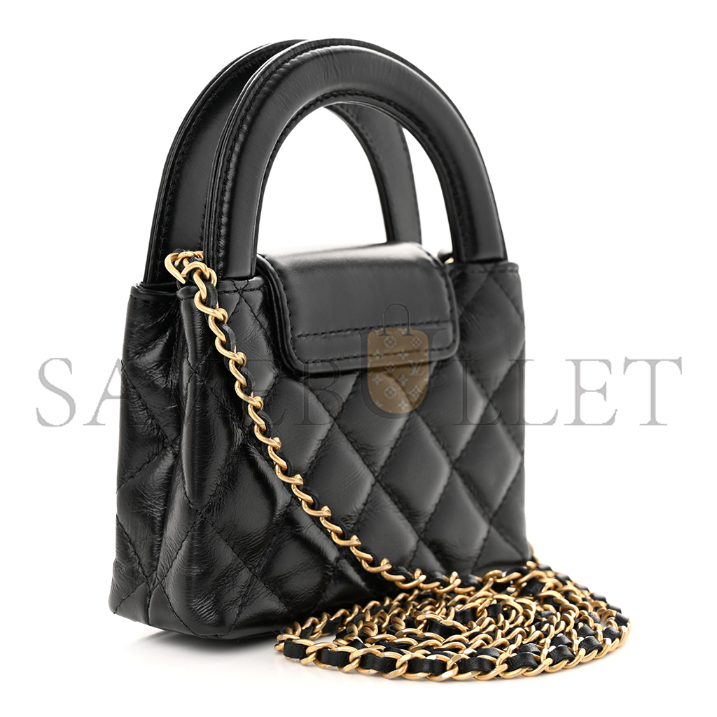 Ch*el master shiny calfskin quilted mini nano kelly shopper black (12.5*8.3*4cm)